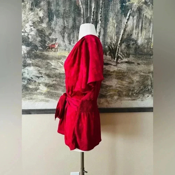 Max Studio Women's Flutter Sleeve Waist Tie Blouse in Pink Size XL NWOT $98 - Picture 4 of 11